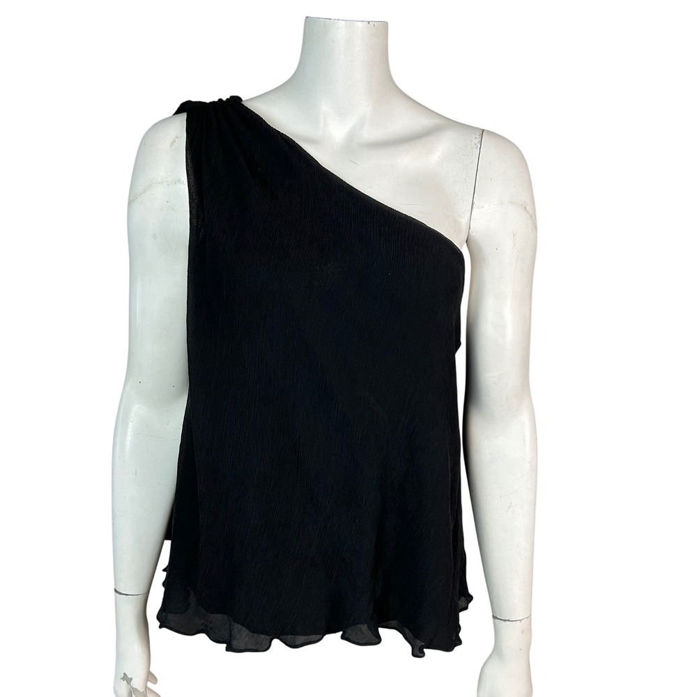 Alice + Olivia Silk top Medium Gauzy Chic Crinkle Chiffon One Shoulder Feminine